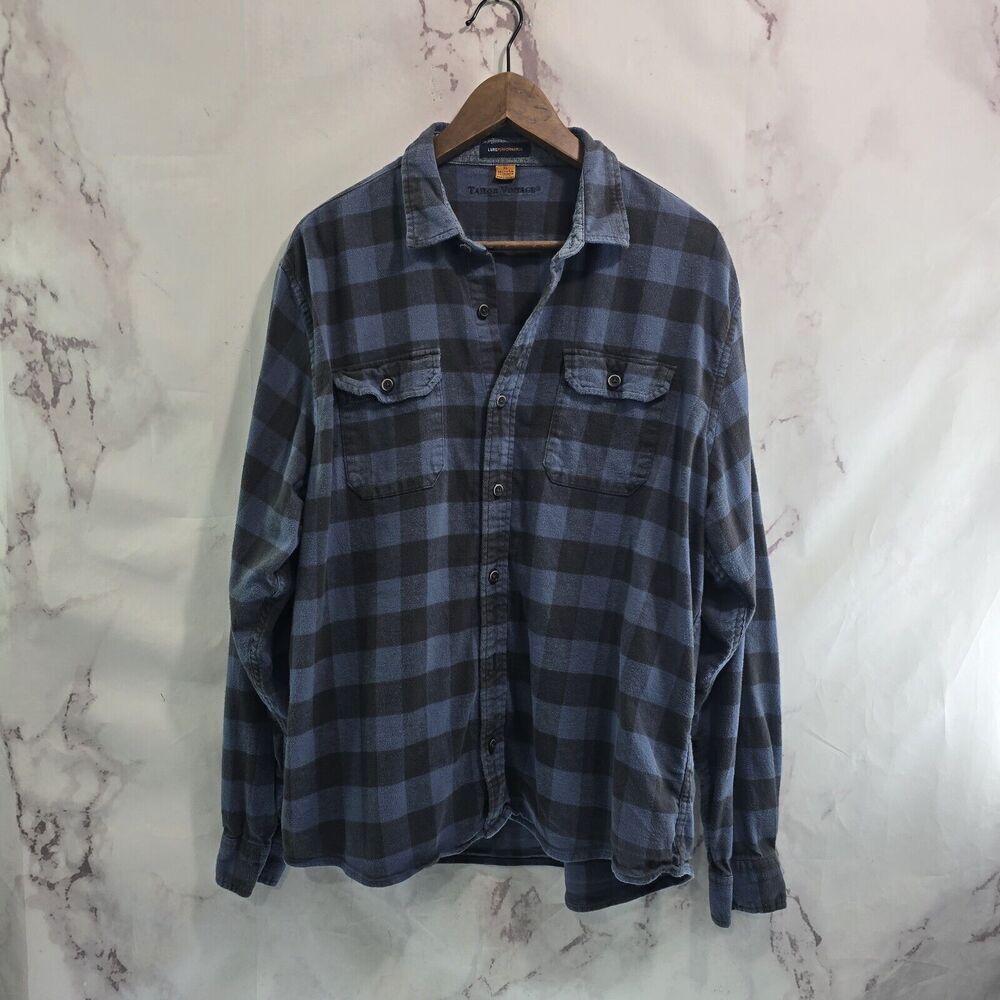 Tailor Vintage Shirt Mens XL Blue Black Button Up Plaid Long Sleeve Flannel Luxe